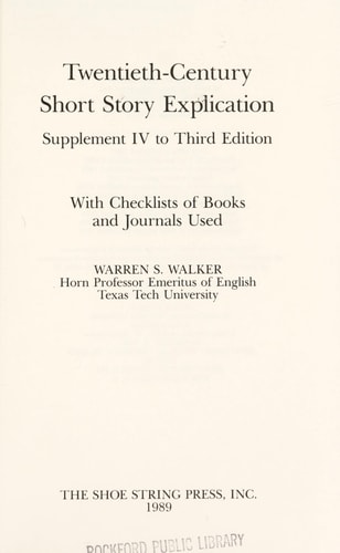 Twentieth-Century Short Story Explication: Supplement I to Third Edition