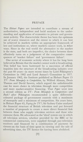 Choice by Cable: The Economics of a New Era in Television (HOBART PAPERS)