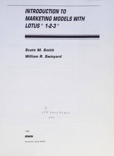 Introduction to Marketing Models With Lotus 1-2-3/Book and Disk (Irwin Series in Marketing)