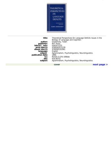 Theoretical Perspectives on Language Deficits