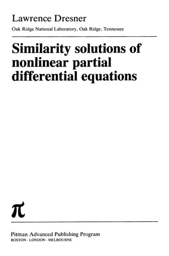 Similarity Solutions of Nonlinear Partial Differential Equations (Research Notes in Mathematics Series)