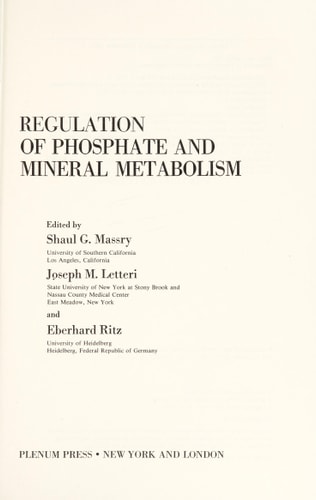 Regulation of Phosphate and Mineral Metabolism (Advances in Experimental Medicine and Biology)