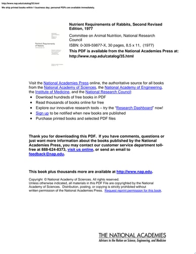 Nutrient Requirements of Rabbits