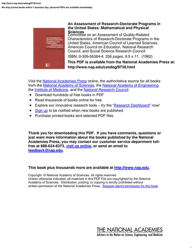 An Assessment of Research-Doctorate Programs in the United States Mathematical and Physical Sciences