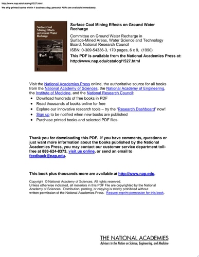 Surface Coal Mining Effects on Ground Water Recharge