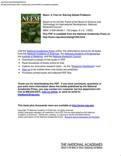 Neem A Tree for Solving Global Problems