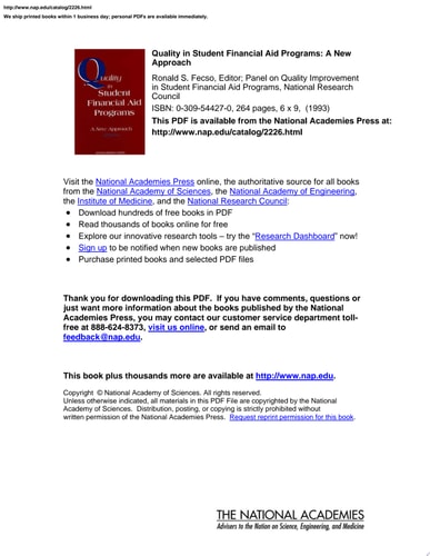 Quality in Student Financial Aid Programs A New Approach