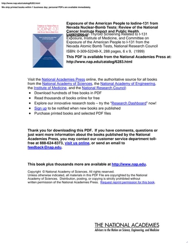 Exposure of the American People to Iodine-131 from Nevada Nuclear-Bomb Tests Review of the National Cancer Institute Report and Public Health Implications