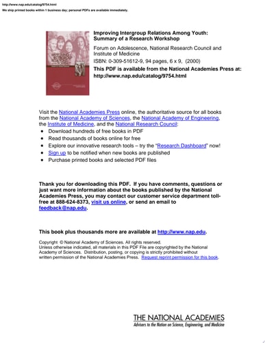 Improving Intergroup Relations Among Youth Summary of a Research Workshop