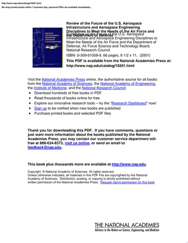 Review of the Future of the U.S. Aerospace Infrastructure and Aerospace Engineering Disciplines to Meet the Needs of the Air Force and the Department of Defense