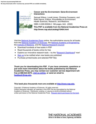 Cancer and the Environment: Gene-Environment Interaction