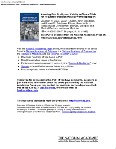 Assuring Data Quality and Validity in Clinical Trials for Regulatory Decision Making Workshop Report