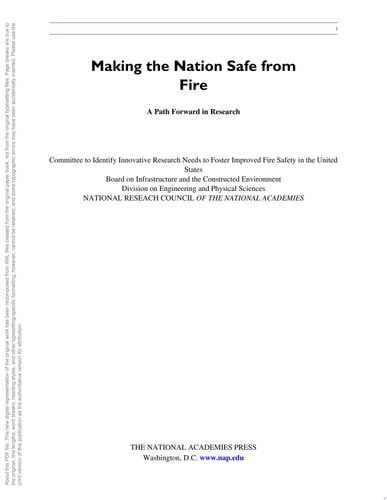 Making the Nation Safe from Fire A Path Forward in Research