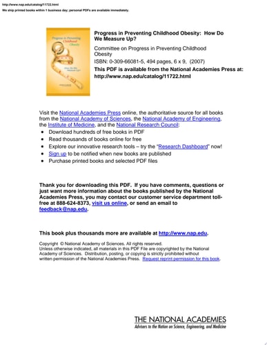 Progress in Preventing Childhood Obesity How Do We Measure Up?