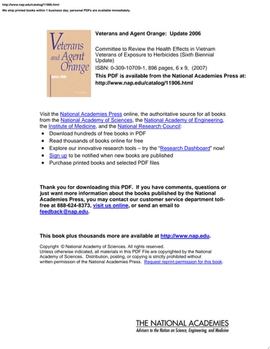 Veterans and Agent Orange Update 2006