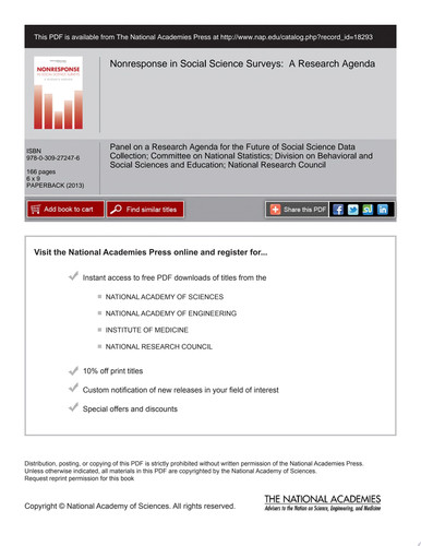 Nonresponse in Social Science Surveys A Research Agenda