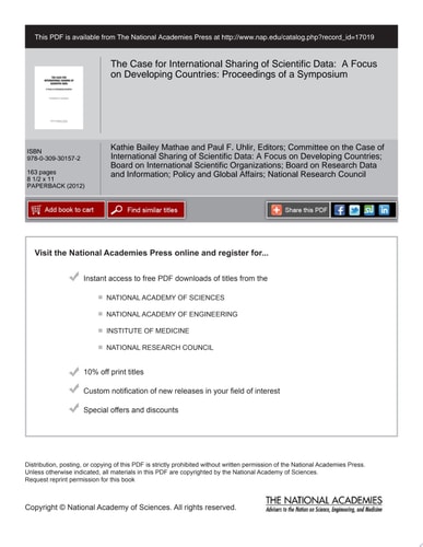 The Case for International Sharing of Scientific Data A Focus on Developing Countries: Proceedings of a Symposium