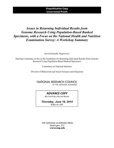 Issues in Returning Individual Results from Genome Research Using Population-based Banked Specimens, with a Focus on the National Health and Nutrition Examination Survey Workshop Summary