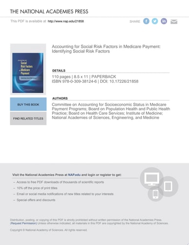Accounting for Social Risk Factors in Medicare Payment Identifying Social Risk Factors
