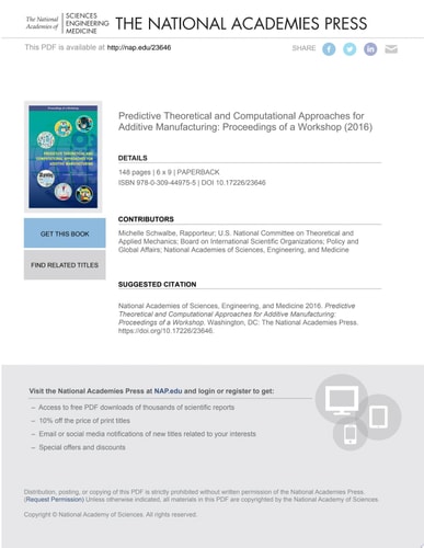 Predictive Theoretical and Computational Approaches for Additive Manufacturing Proceedings of a Workshop