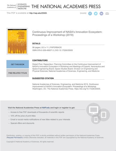 Continuous Improvement of NASA's Innovation Ecosystem Proceedings of a Workshop