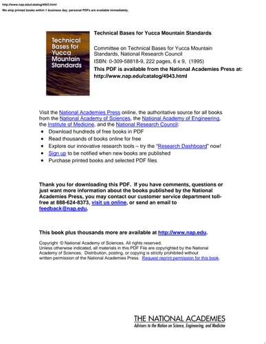 Technical Bases for Yucca Mountain Standards