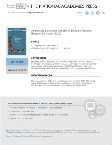 Addressing Sickle Cell Disease A Strategic Plan and Blueprint for Action
