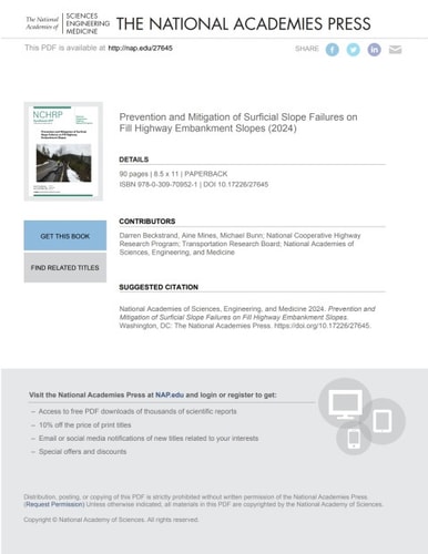 Prevention and Mitigation of Surficial Slope Failures on Fill Highway Embankment Slopes