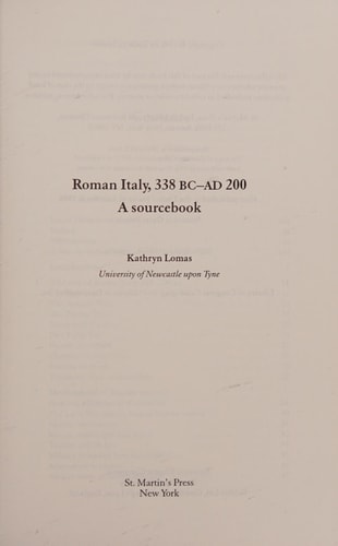 Roman Italy, 338 BC-AD 200 A Sourcebook