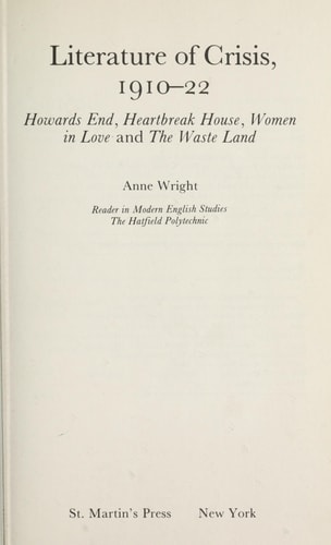 Literature of Crisis, 1910-22