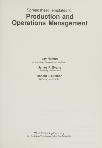 Spreadsheet Templates for Production and Operations Management