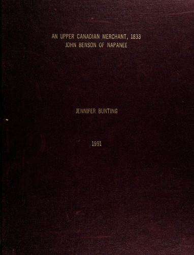 An Upper Canadian merchant, 1833: John Benson of Napanee