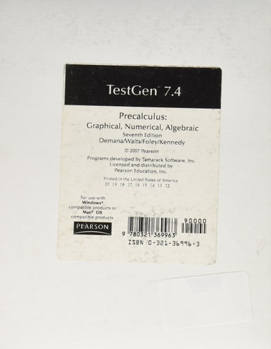 TestGen 7.2 T/A Precalculus: Graphical, Numerical, Algebraic