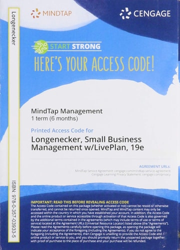 MindTap with LivePlan for Longenecker/Petty/Palich/Hoy's Small Business Management: Launching & Growing Entrepreneurial Ventures, 1 term Printed Access Card (MindTap Course List)