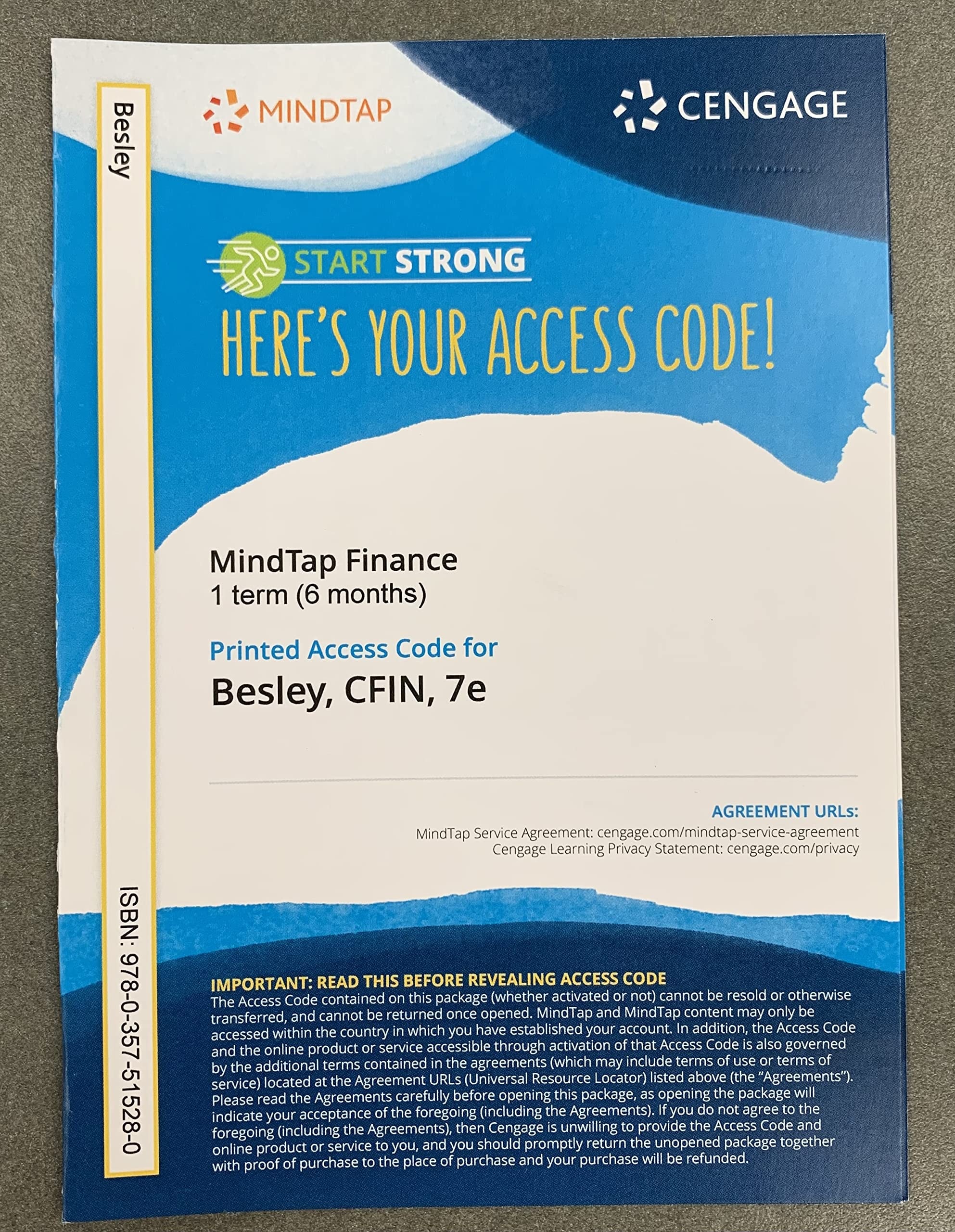 Cengage Mindtap Access Code for CFIN 7th Edition