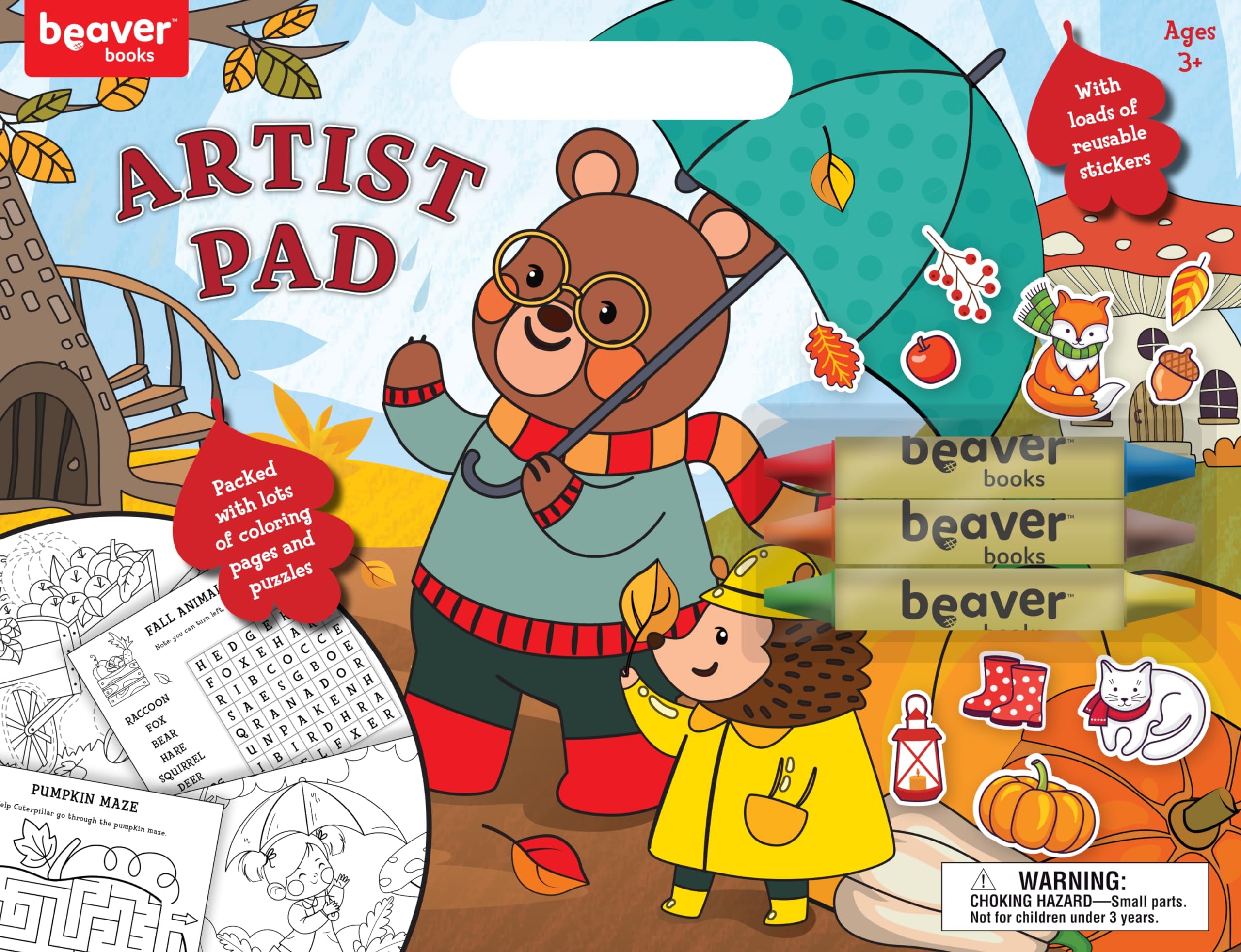 Large Artist Pad with Handle Set, Sticker Book with Coloring and Puzzle Activities for Kids 3 and Up
