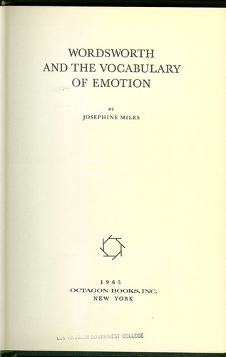 Wordsworth and the Vocabulary of Emotion