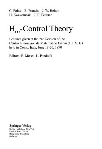 H-control Theory Held in Como, Italy, June 18 - 26, 1990