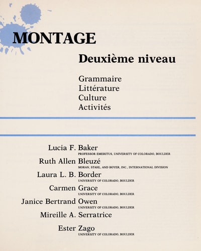 Montage deuxième niveau : grammaire, littérature, culture, activités : a one-volume version of Collage, second edition