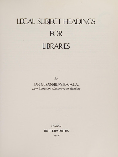 Legal Subject Headings for Libraries