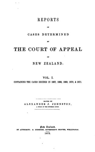 Reports of Cases Determined by the Court of Appeal of New Zealand