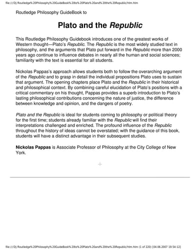 Routledge Philosophy Guidebook to Plato and the Republic