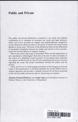 Public and Private Legal, Political and Philosophical Perspectives