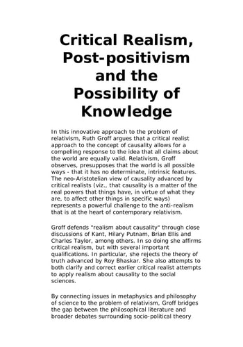 Critical Realism, Post-positivism, and the Possibility of Knowledge