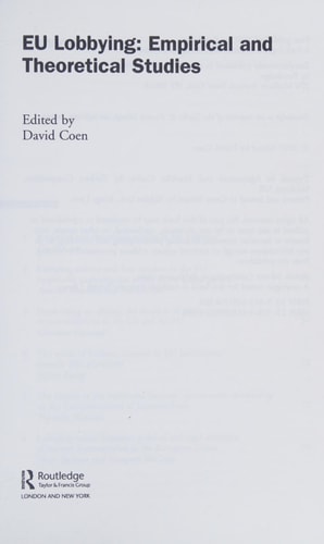 EU Lobbying: Empirical and Theoretical Studies (Journal of European Public Policy Series)