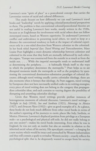 D.H. Lawrence's Border Crossing Colonialism in His Travel Writings and "leadership" Novels