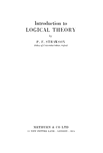 Introduction to Logical Theory (University Paperbacks)
