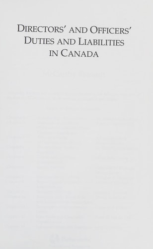 Directors' and Officers' Duties and Liabilities in Canada