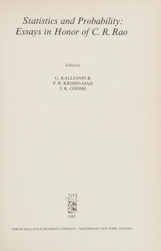 Statistics and Probability: Essays in Honor of C. R. Rao