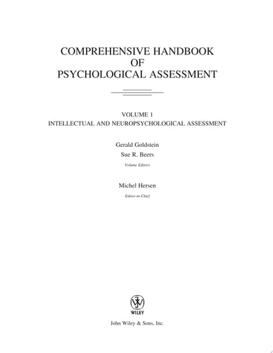 Comprehensive Handbook of Psychological Assessment, Volume 1 Intellectual and Neuropsychological Assessment